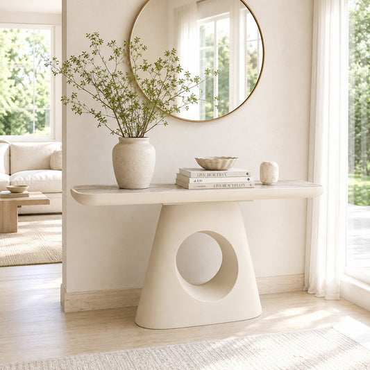 ECLIPSE 140cm Console Table with Travertine look Top - Ivory