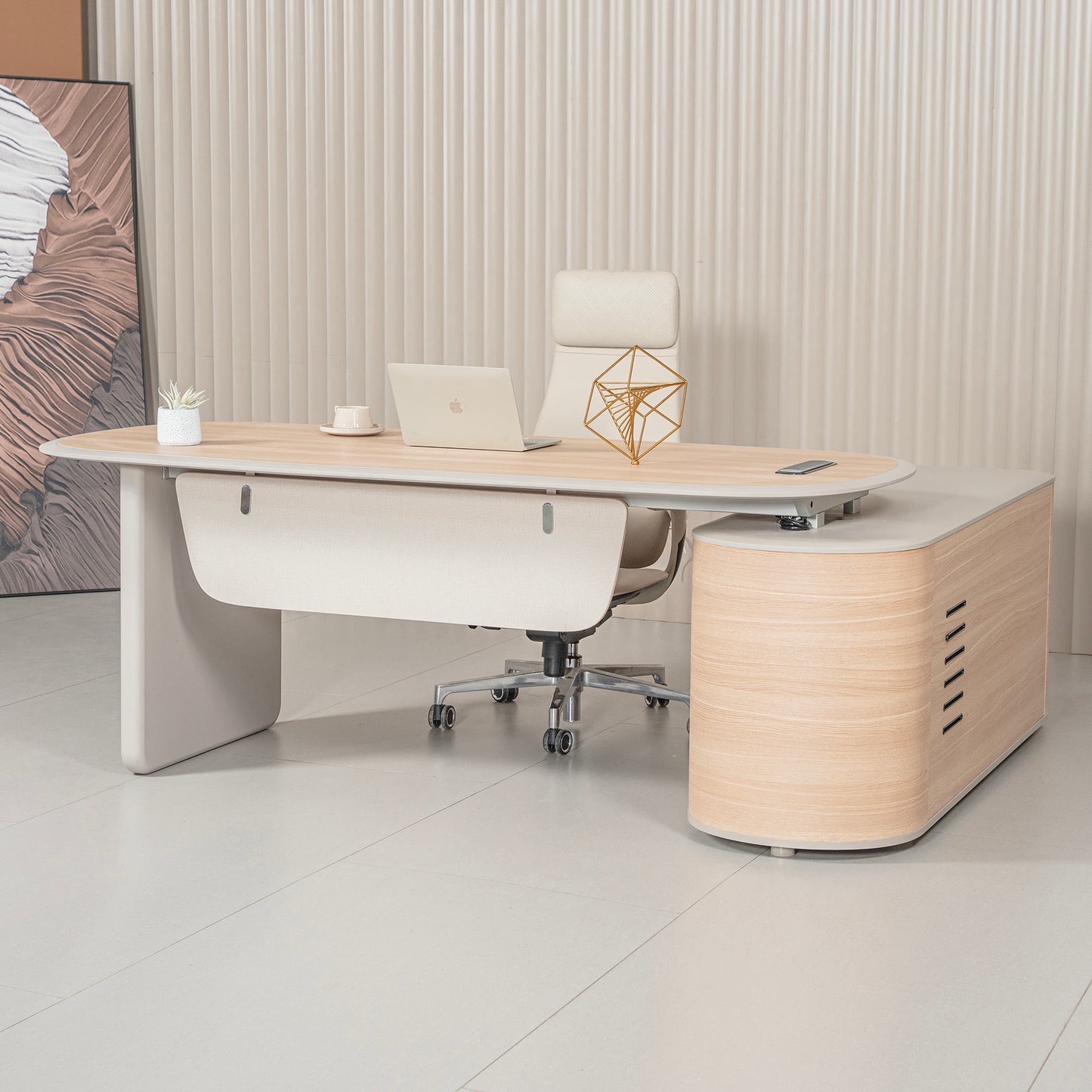 KELIAN  Reversible Executive Desk with Return 200-220cm - Oak