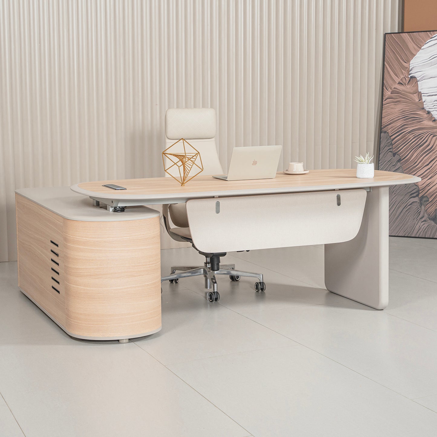 KELIAN  Reversible Executive Desk with Return 160-180cm - Oak