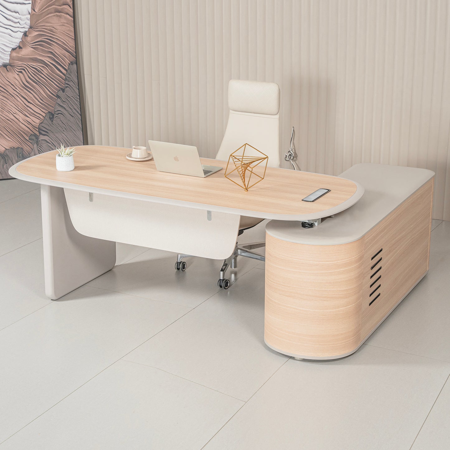 KELIAN  Reversible Executive Desk with Return 200-220cm - Oak