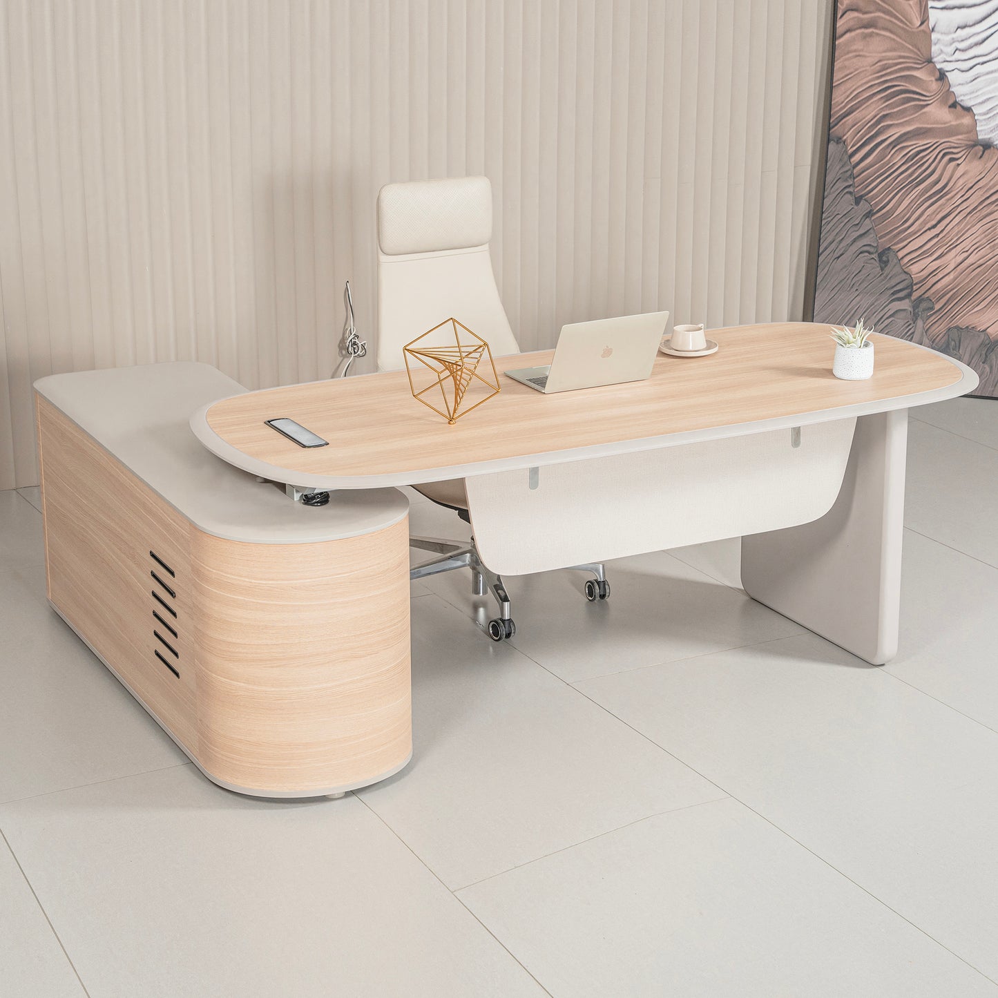 KELIAN  Reversible Executive Desk with Return 200-220cm - Oak