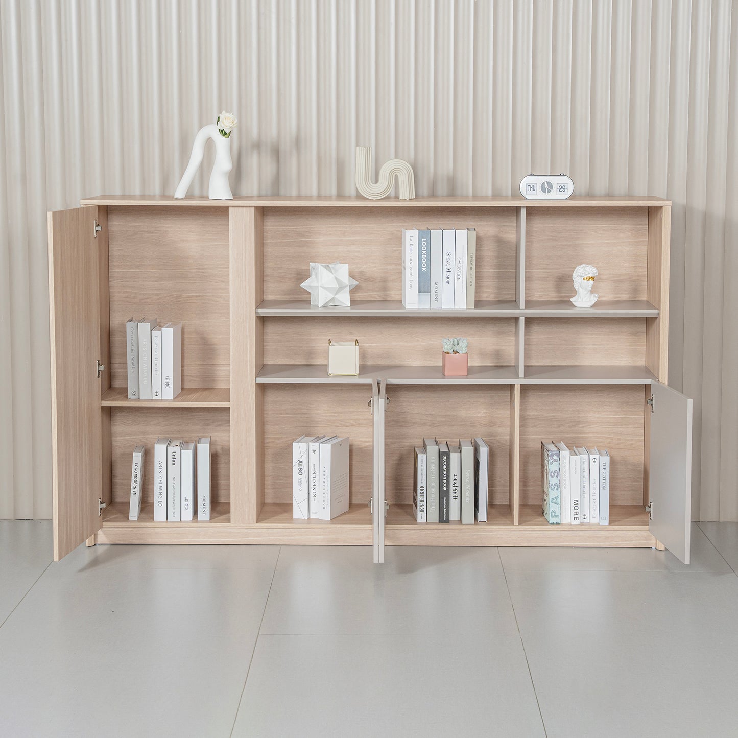 KELIAN 200cm Wall Storage & Display Unit  Oak - 110cm High