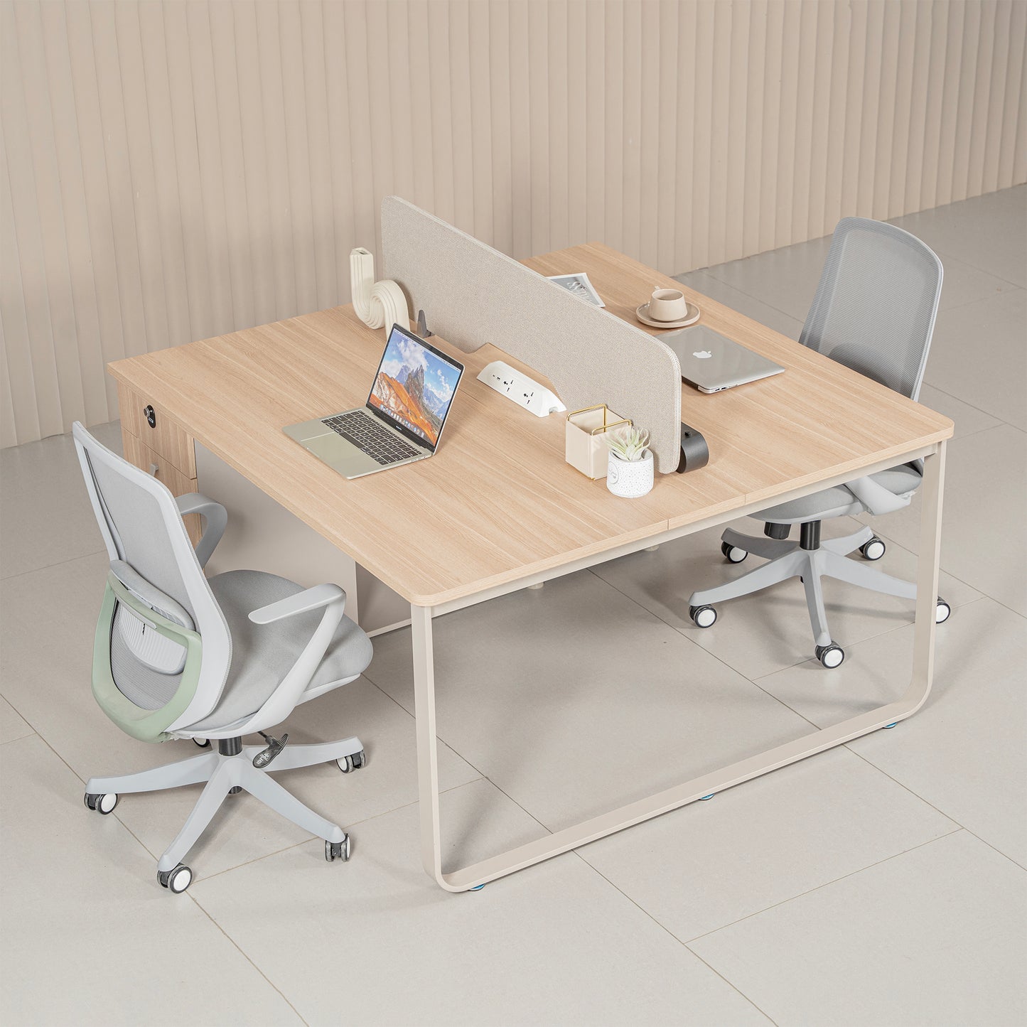 KELSEY 2-Person Back-to-Back Workstation with No Return 140cm – Oak