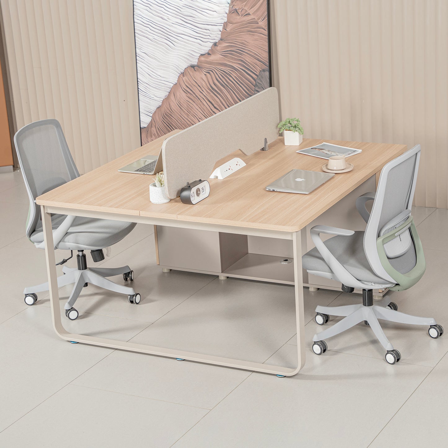 KELSEY 2-Person Back-to-Back Workstation with No Return 140cm – Oak