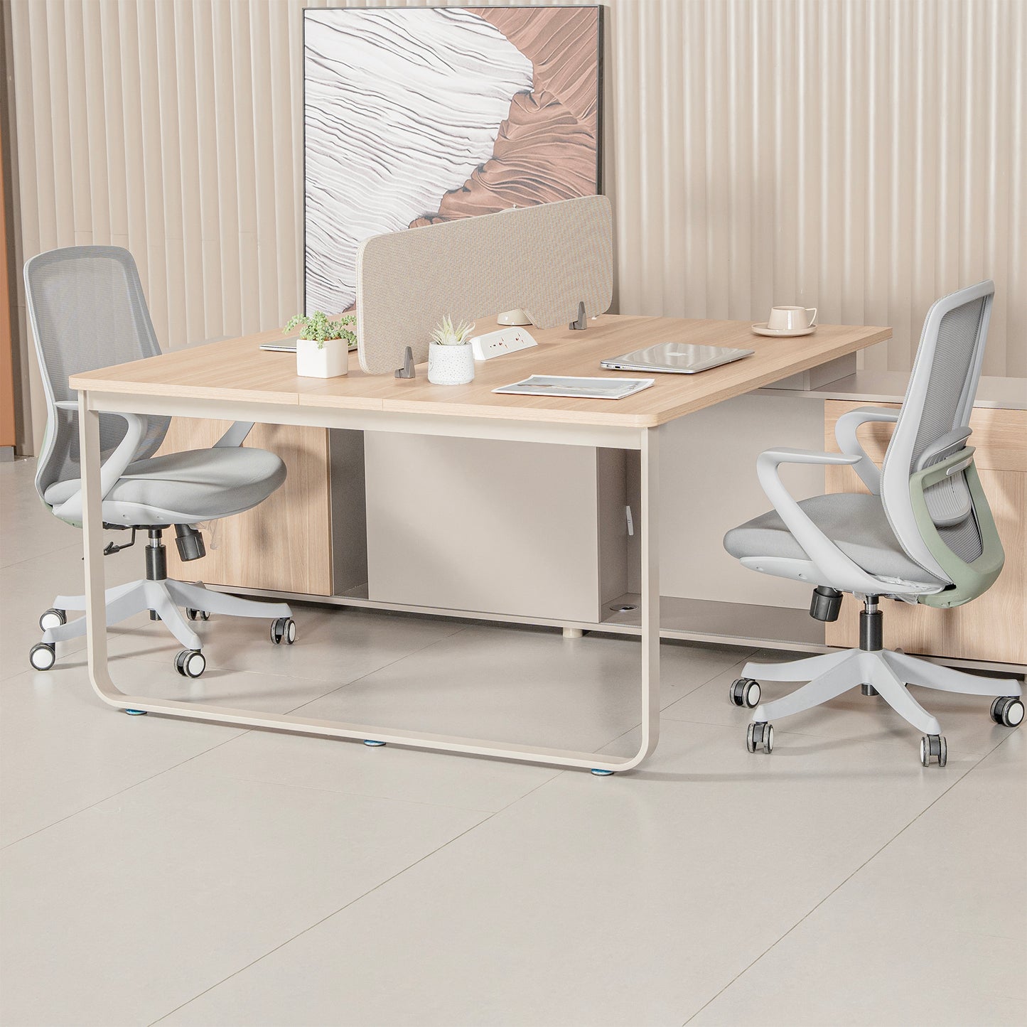 KELSEY 2-Person Back-to-Back Workstation 140x200cm - Oak