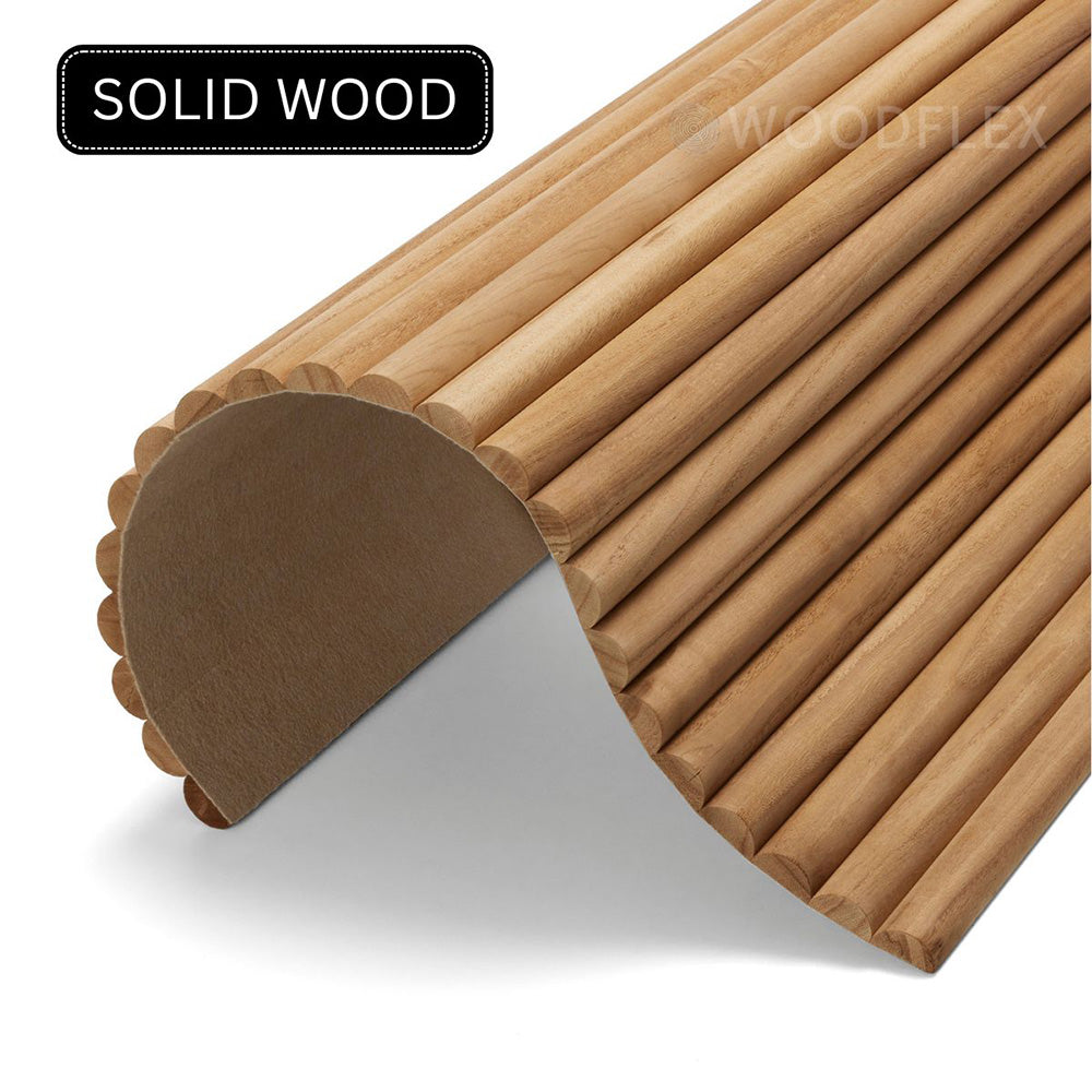 WOODFLEX Flexible Solid Paulownia Wood Slat Wall Panel -  2700mm x 600mm - Half Round