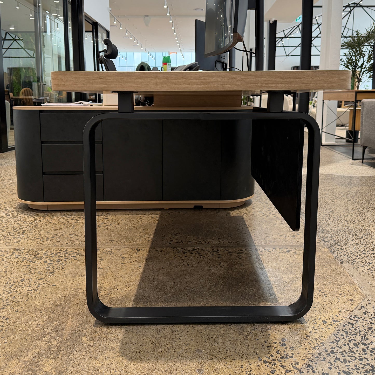 VENTURA 220-240cm Reversible Executive Desk - Left or Right Return - Oak & Black