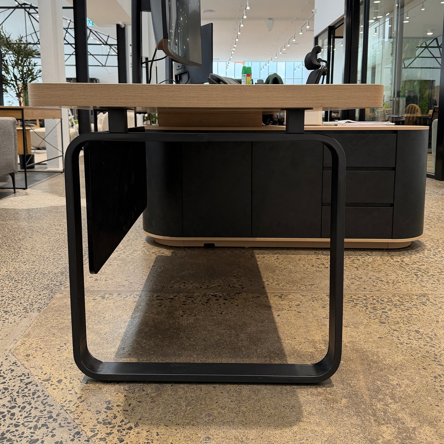 VENTURA 220-240cm Reversible Executive Desk - Left or Right Return - Oak & Black