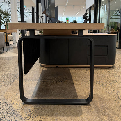VENTURA 220-240cm Reversible Executive Desk - Left or Right Return - Oak & Black
