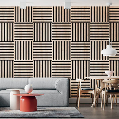 Square WOODFLEX Acoustic Wood Slat Wall Tiles - Oak Veneer - 4pc Set