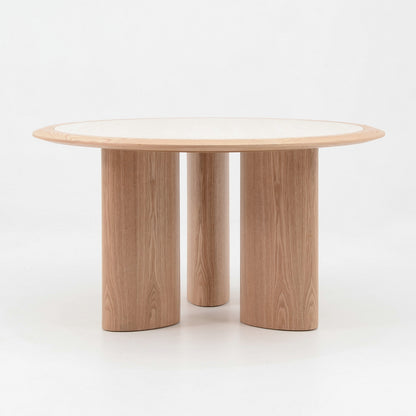 LAYSON Dining Table 136cm - Travertine & Natural