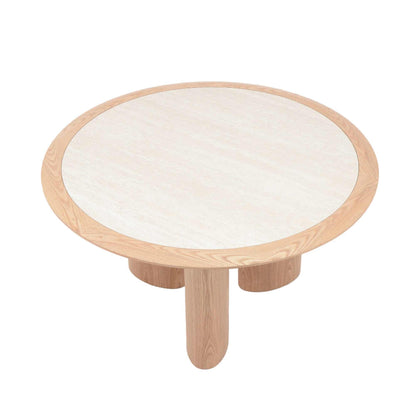 LAYSON Dining Table 136cm - Travertine & Natural