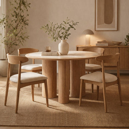 LAYSON Dining Table 136cm - Travertine & Natural