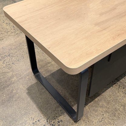 VENTURA 180-200cm Reversible Executive Desk - Left or Right Return - Oak & Black