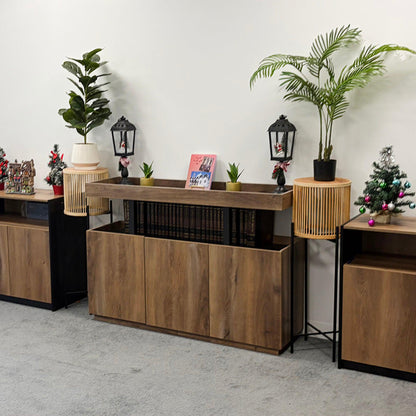 TRIBECA Credenza Cabinet 135cm - Warm Oak with Black