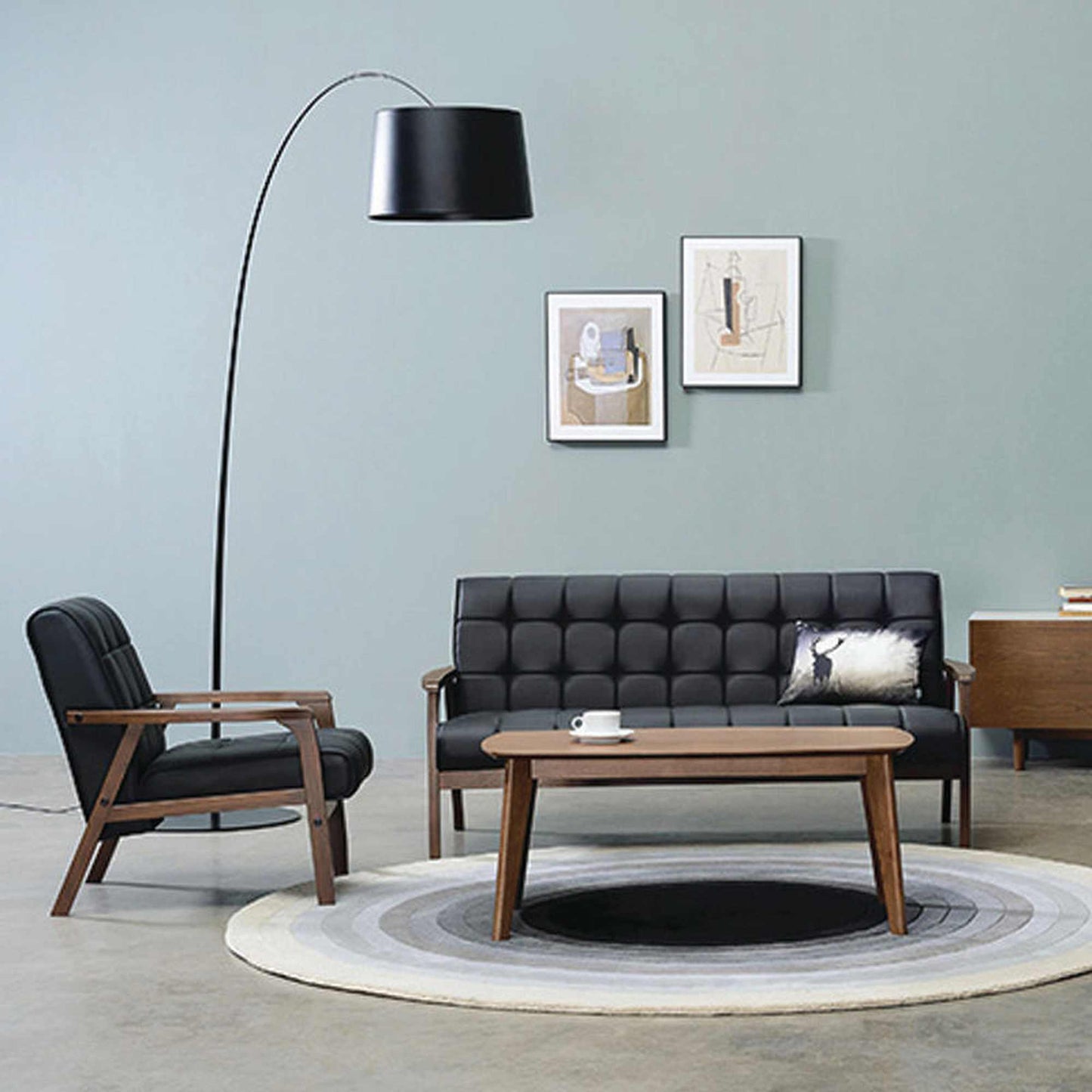 TUCSON Lounge Chair - Walnut & Black PU Leather