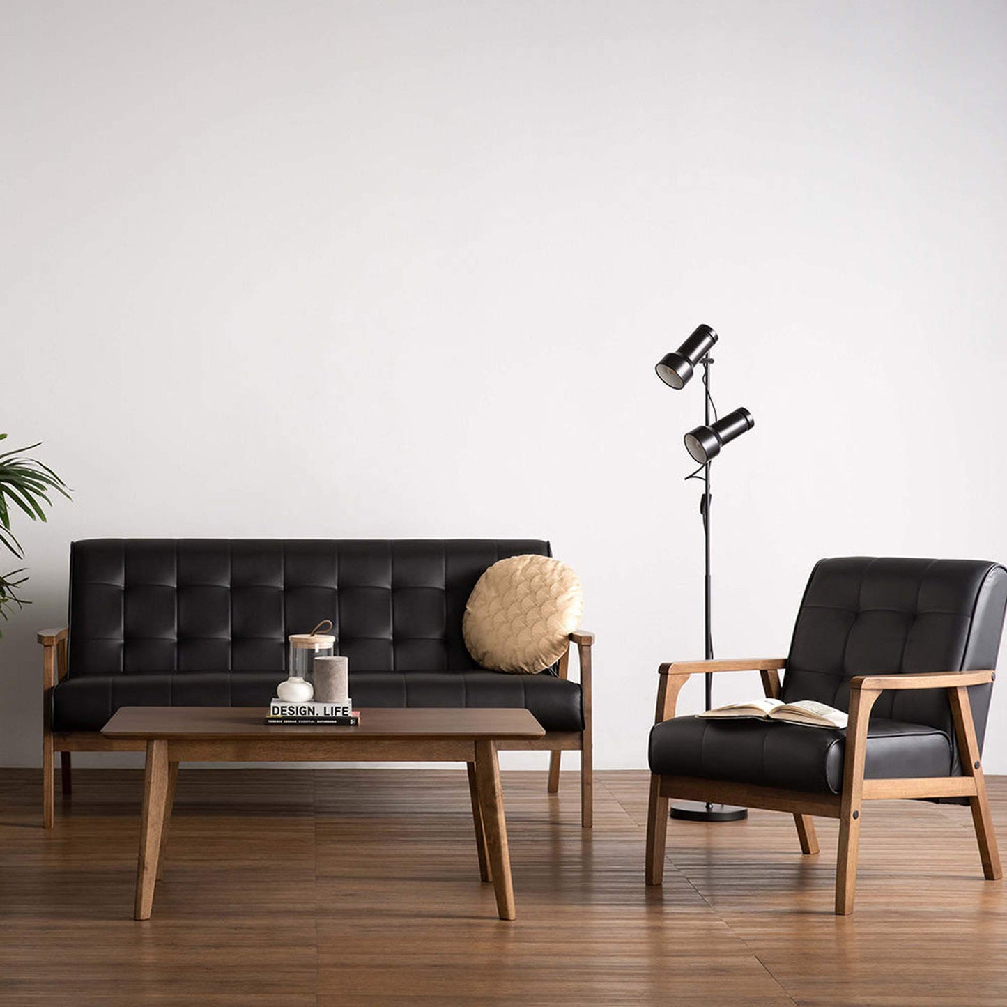 TUCSON 3 Seater Sofa Walnut & Black PU Leather