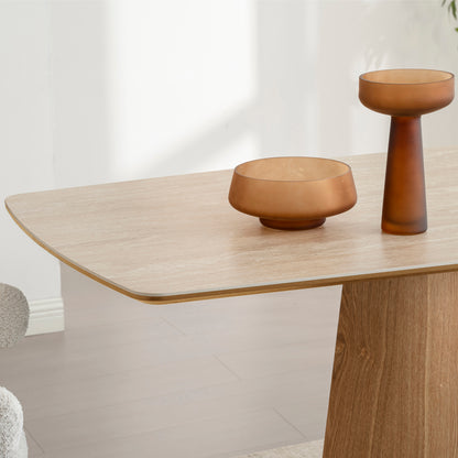 BOLTON Ceramic Dining Table 1.8M - Travertine & Oak