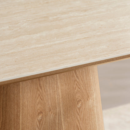 BOLTON Ceramic Dining Table 1.8M - Travertine & Oak