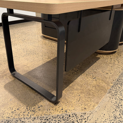 VENTURA 180-200cm Reversible Executive Desk - Left or Right Return - Oak & Black