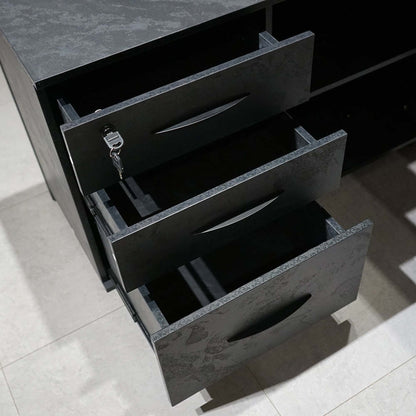 ADRIANO Black Executive Office Desk Reversible 165-180cm - Black Concrete