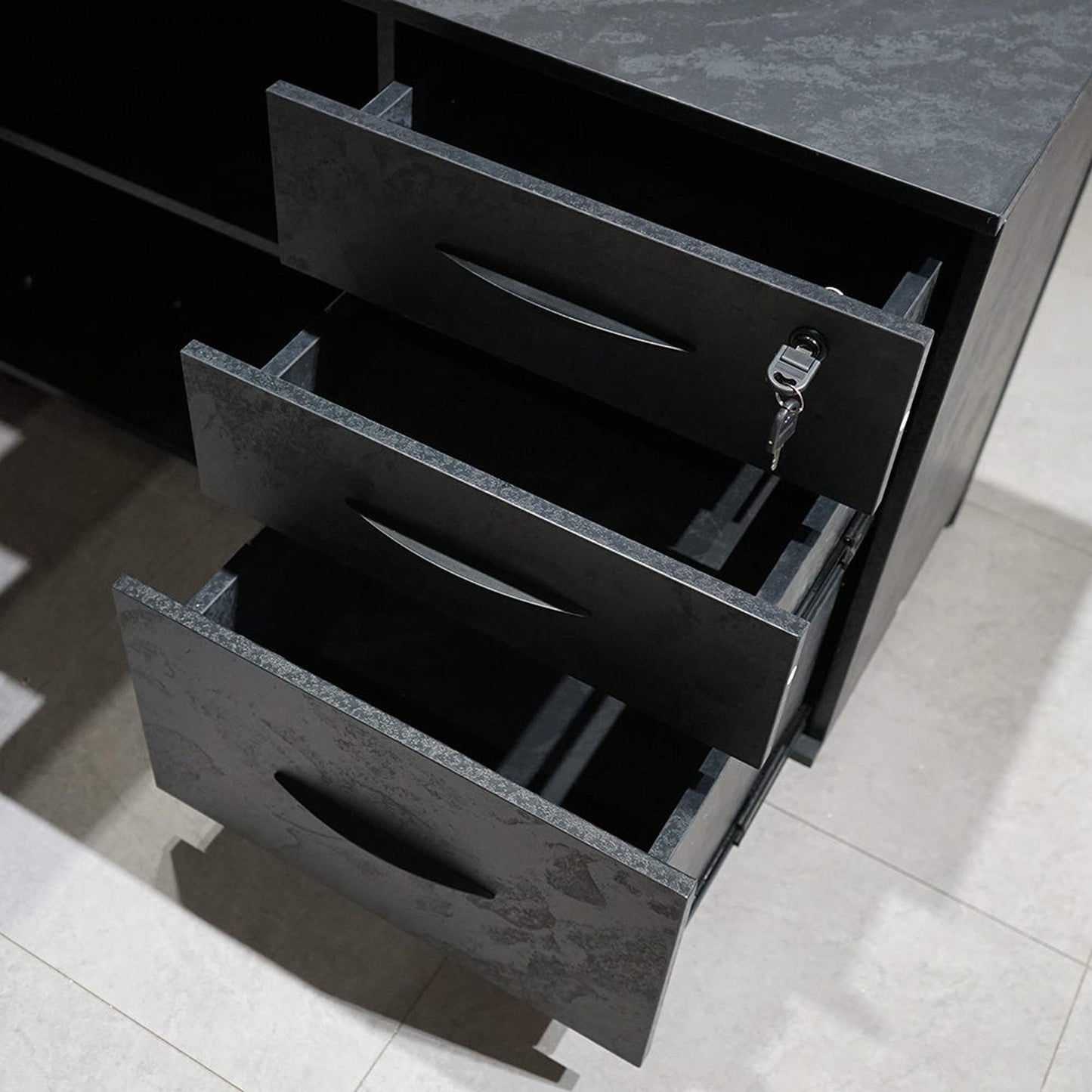 ADRIANO Black Executive Office Desk Reversible 165-180cm - Black Concrete