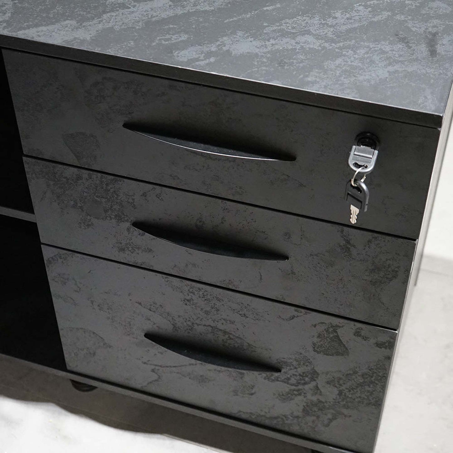 ADRIANO Black Executive Office Desk Reversible 165-180cm - Black Concrete