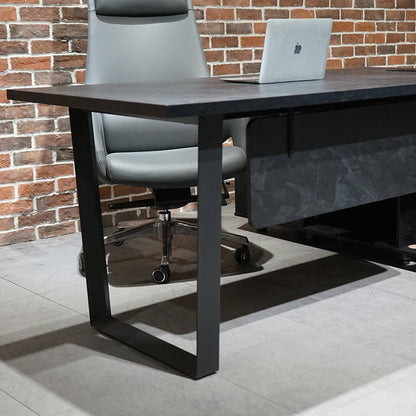 ADRIANO Black Executive Office Desk Reversible 165-180cm - Black Concrete
