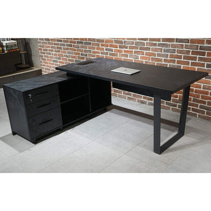 ADRIANO Black Executive Office Desk Reversible 165-180cm - Black Concrete