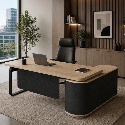 VENTURA 220-240cm Reversible Executive Desk - Left or Right Return - Oak & Black