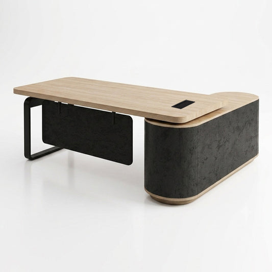 VENTURA 180-200cm Reversible Executive Desk - Left or Right Return - Oak & Black