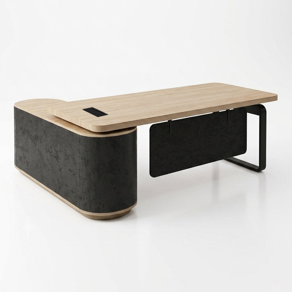 VENTURA 220-240cm Reversible Executive Desk - Left or Right Return - Oak & Black