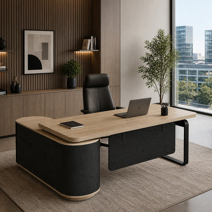 VENTURA 220-240cm Reversible Executive Desk - Left or Right Return - Oak & Black