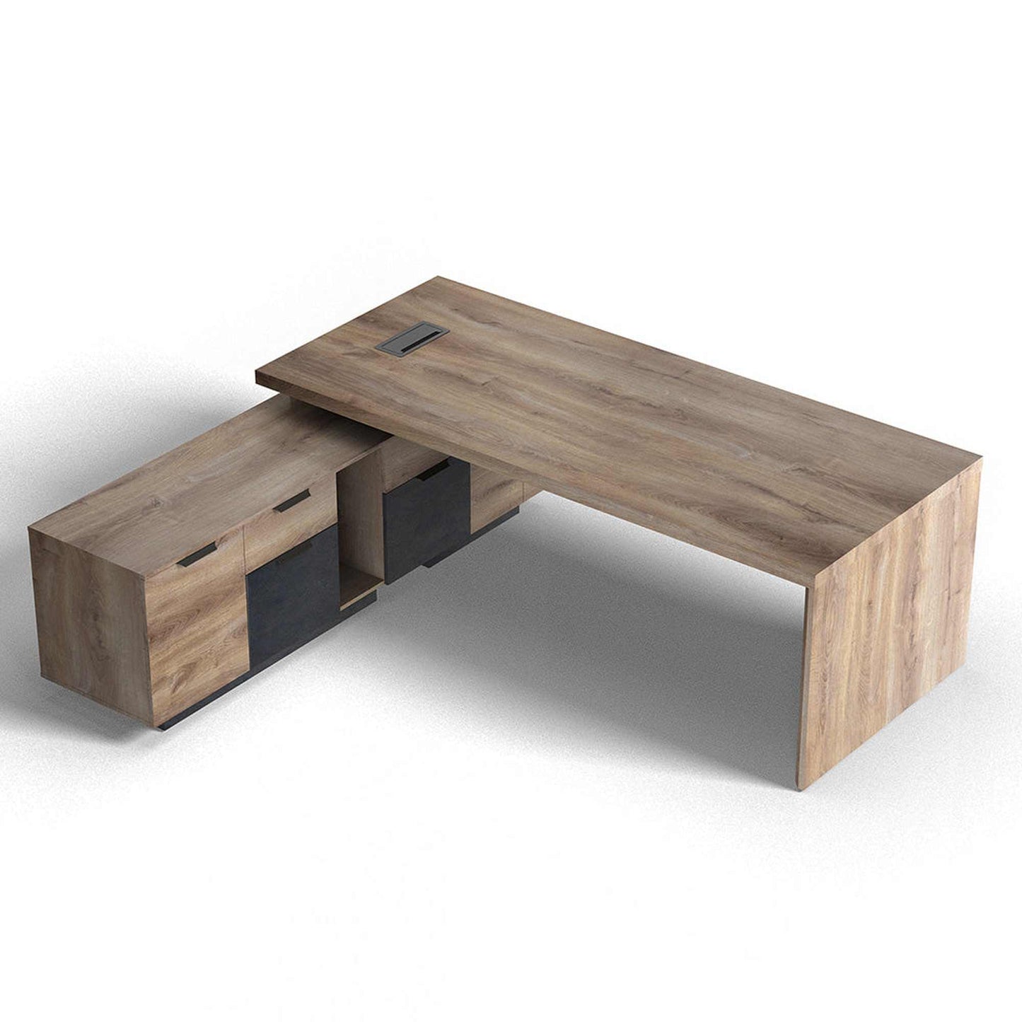 BALDER Executive Desk with Left Return 2.2-2.4M - Warm Oak & Black