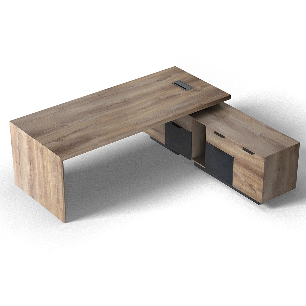 BALDER Executive Desk with Right Return 2.2-2.4M - Warm Oak & Black