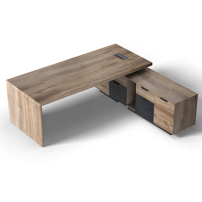 BALDER Executive Desk with Right Return 2.2-2.4M - Warm Oak & Black