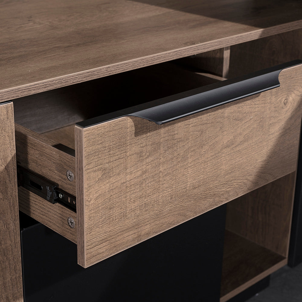 BALDER Executive Desk with Left Return 2.2-2.4M - Warm Oak & Black