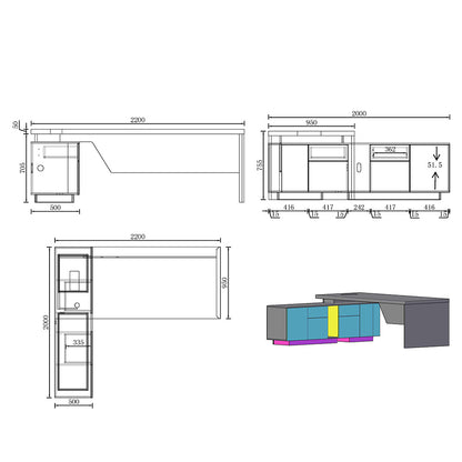 BALDER Executive Desk with Right Return 2.2-2.4M - Warm Oak & Black