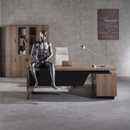 BALDER Executive Desk with Left Return 2.2-2.4M - Warm Oak & Black