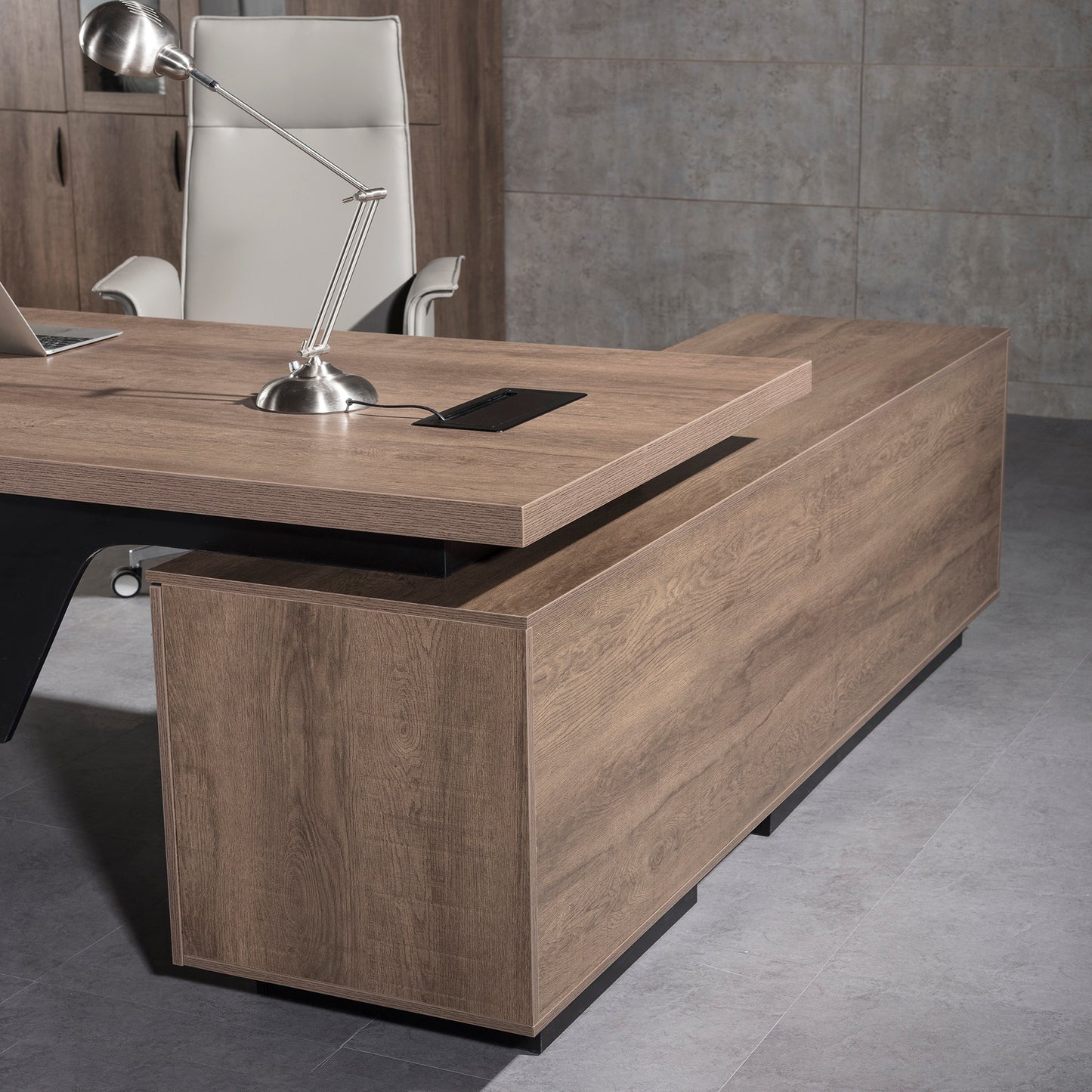 BALDER Executive Desk with Left Return 2.2-2.4M - Warm Oak & Black