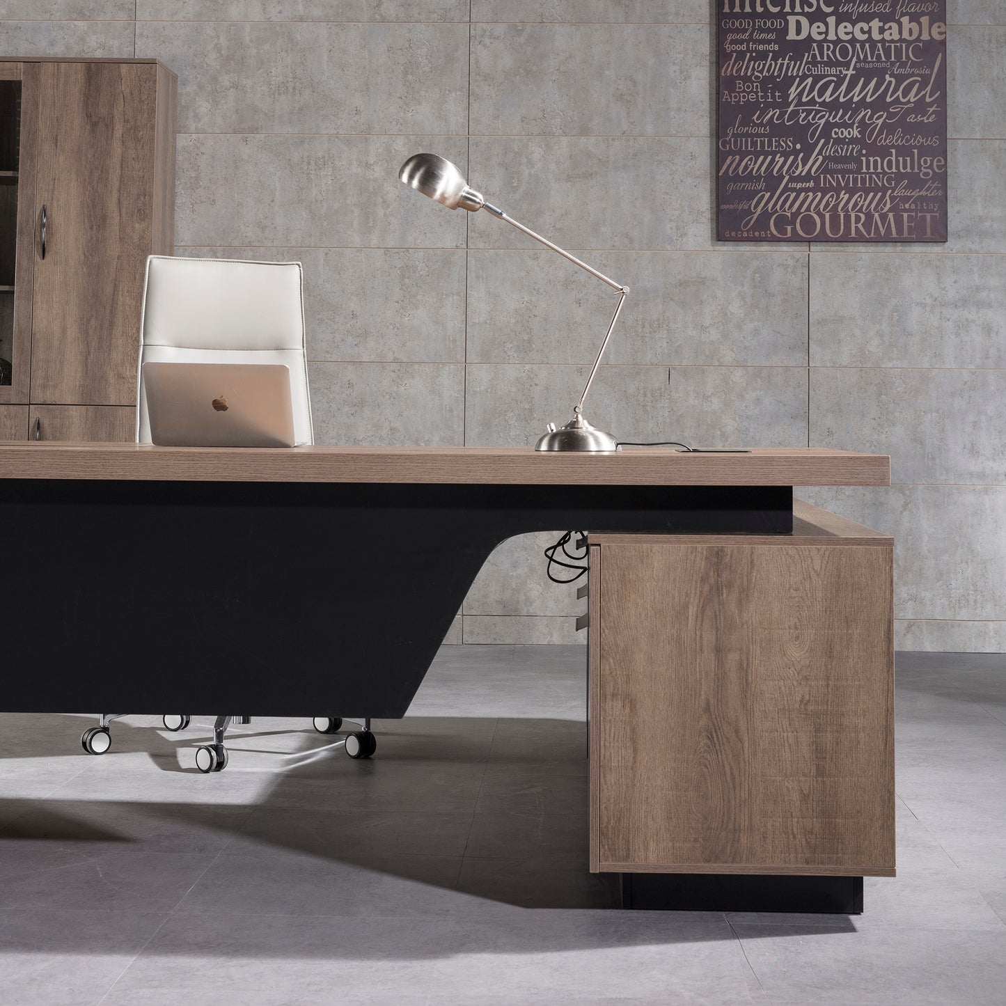 BALDER Executive Desk with Left Return 2.2-2.4M - Warm Oak & Black