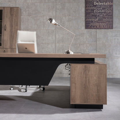 BALDER Executive Desk with Left Return 2.2-2.4M - Warm Oak & Black