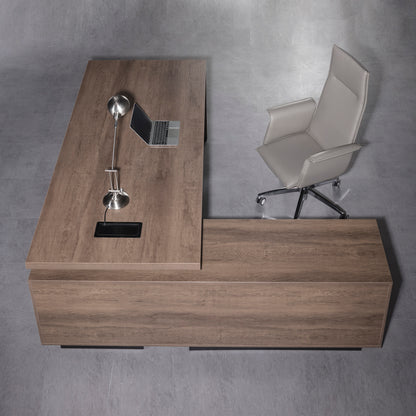BALDER Executive Desk with Left Return 2.2-2.4M - Warm Oak & Black