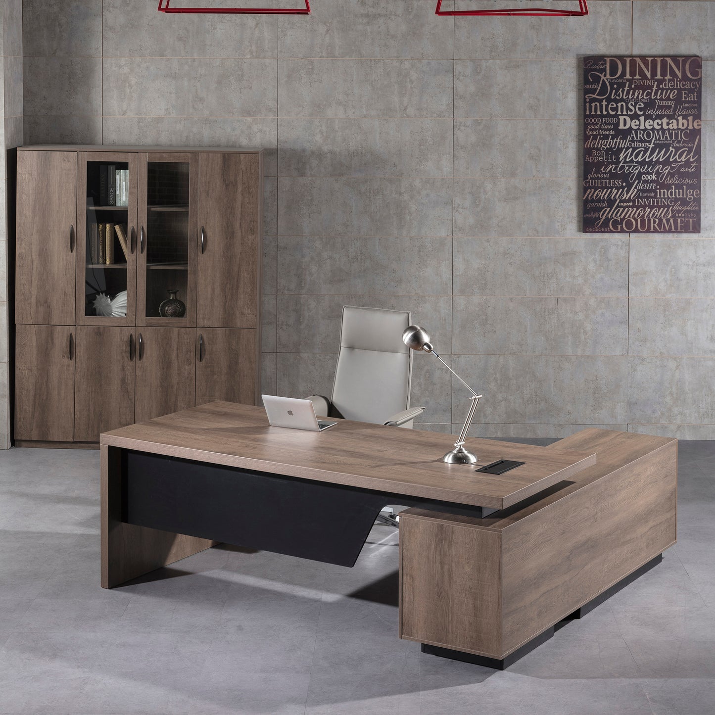 BALDER Executive Desk with Left Return 2.2-2.4M - Warm Oak & Black