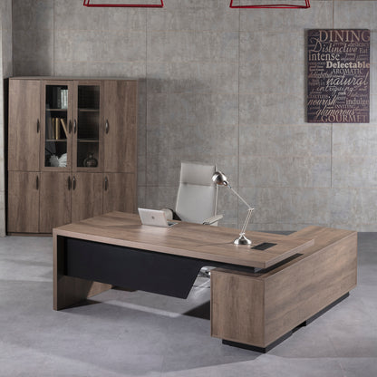 BALDER Executive Desk with Left Return 2.2-2.4M - Warm Oak & Black