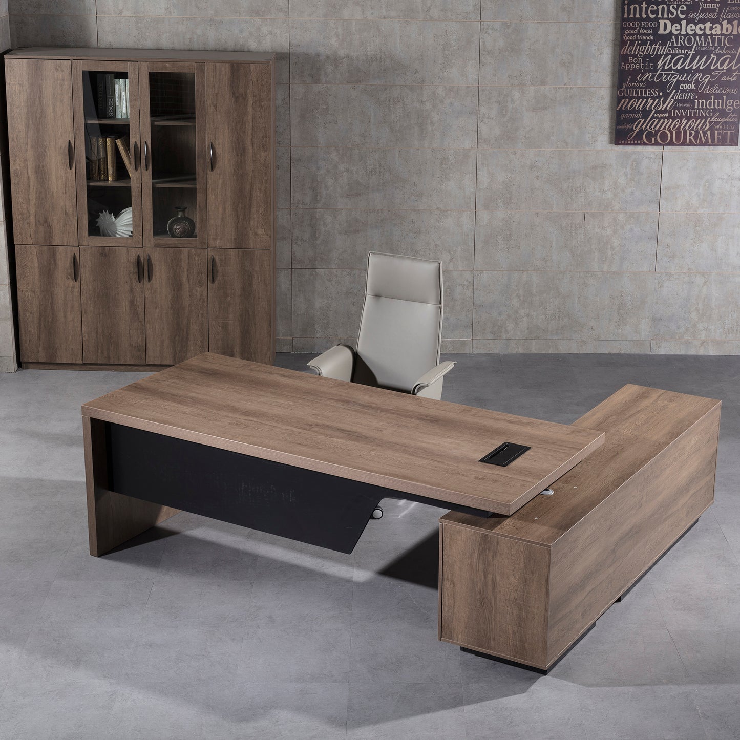 BALDER Executive Desk with Left Return 2.2-2.4M - Warm Oak & Black