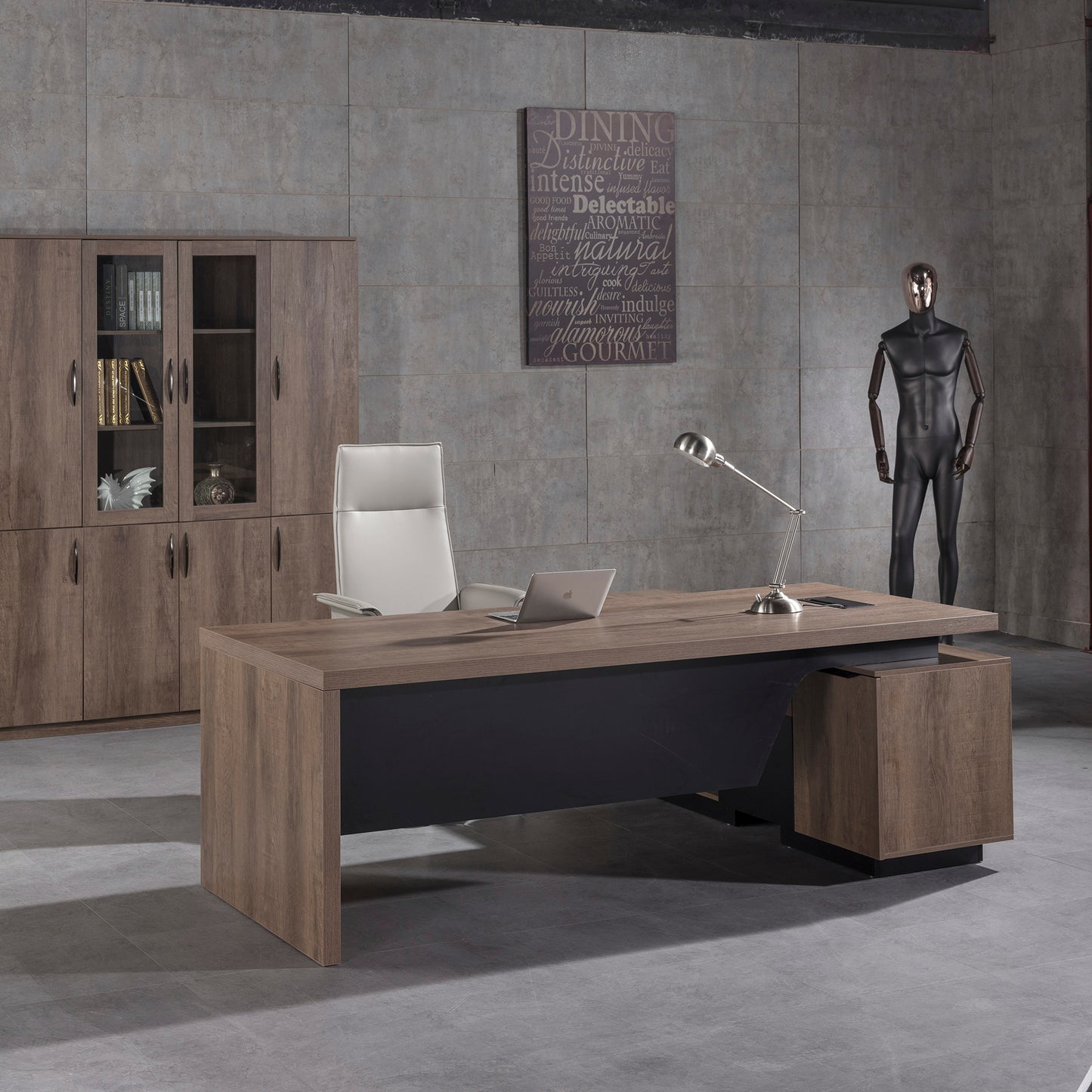 BALDER Executive Desk with Left Return 2.2-2.4M - Warm Oak & Black