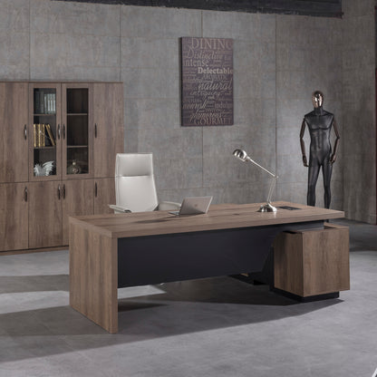 BALDER Executive Desk with Left Return 2.2-2.4M - Warm Oak & Black
