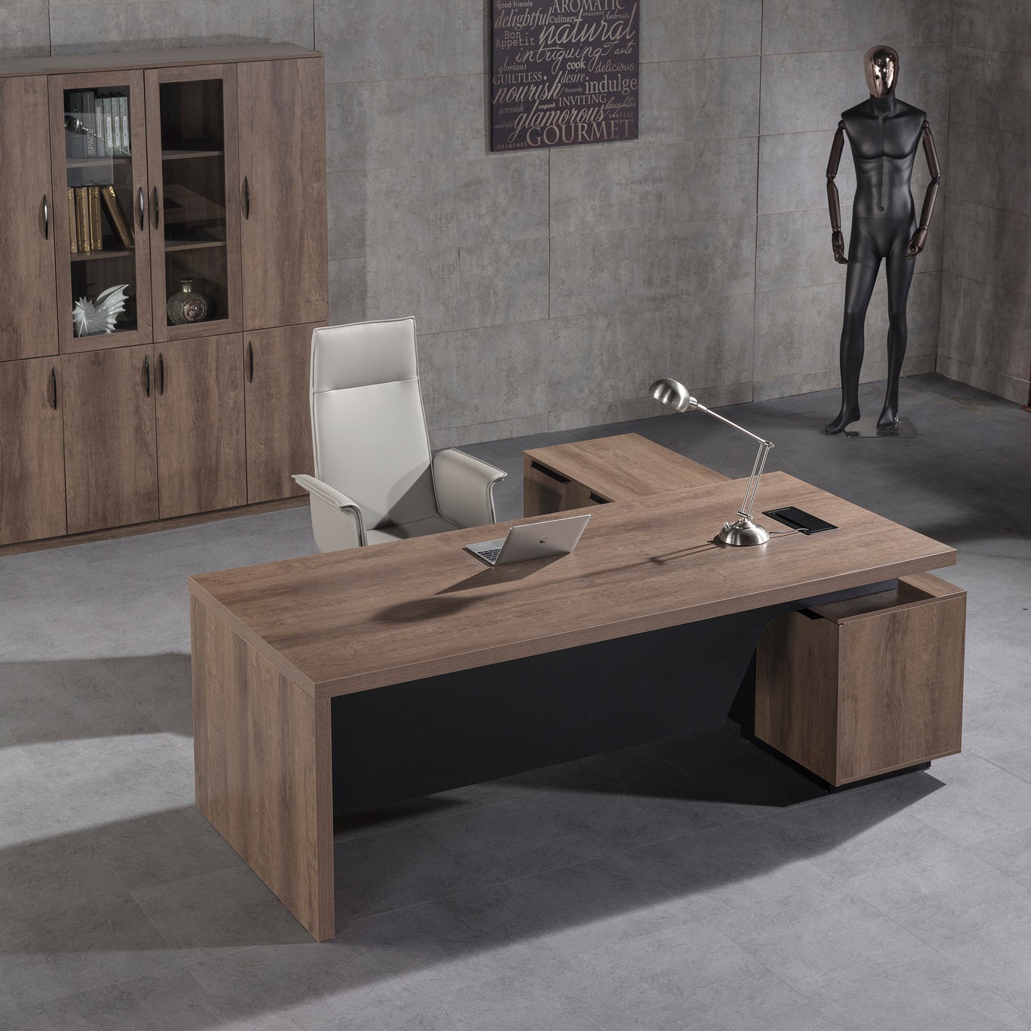 BALDER Executive Desk with Left Return 2.2-2.4M - Warm Oak & Black