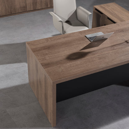 BALDER Executive Desk with Left Return 2.2-2.4M - Warm Oak & Black